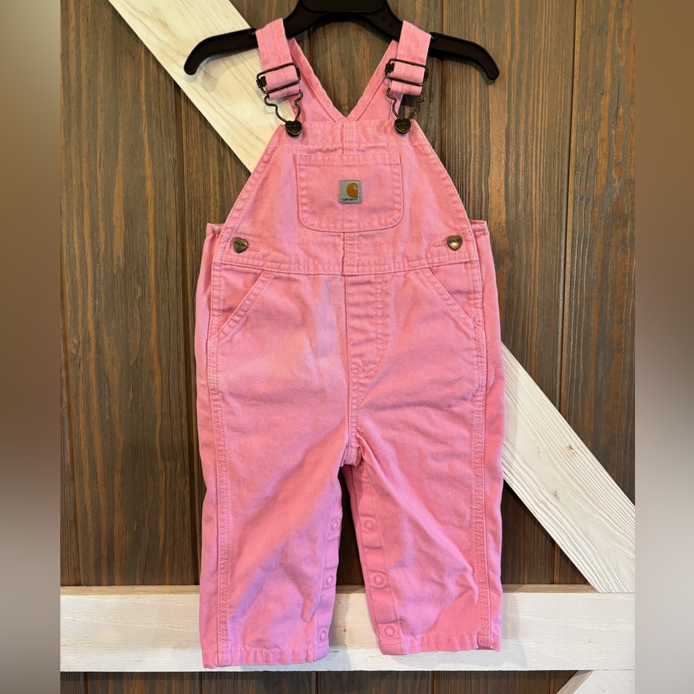Carhartt Overalls Infant Girls Sz 12 Month Pink Bib Canvas